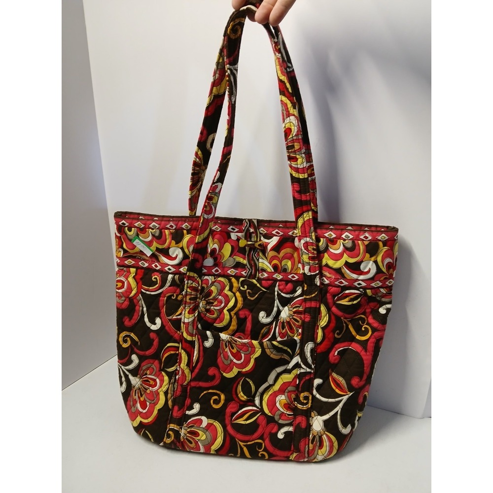 Vera Bradley Large Puccini Tote Bag. Brown, Yellow, Pink & White. 15x12x4